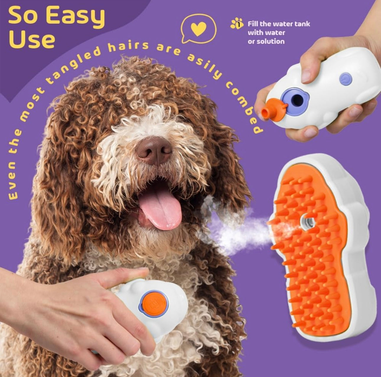 Cepillo de vapor 3 en 1 para Mascotas
