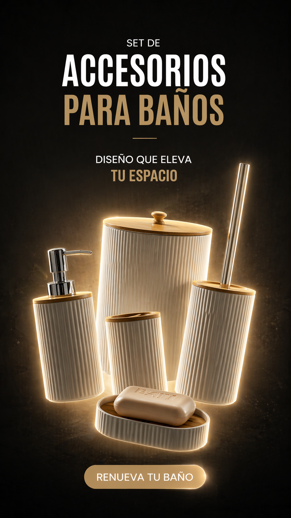 Set de accesorios para lucir un baño elegante y organizado