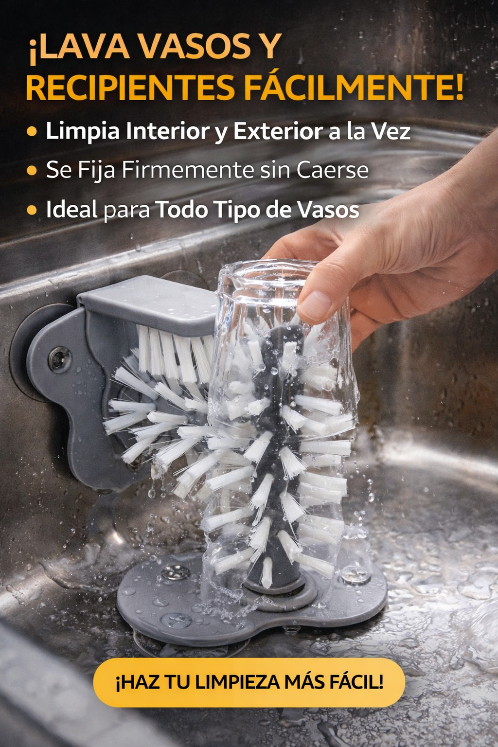 Lava tus vasos en segundos sin esfuerzo con el Cepillo Limpiador de Vasos Giratorio