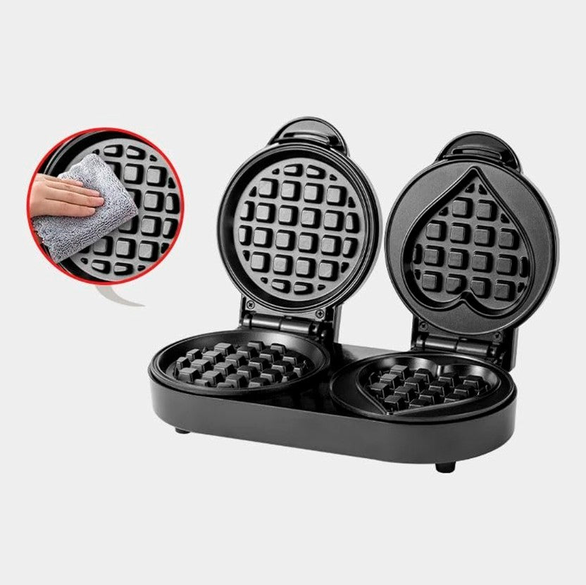 Waflera Eléctrica Doble De Figuras Antiadherente Sokany 1100 Color Negro