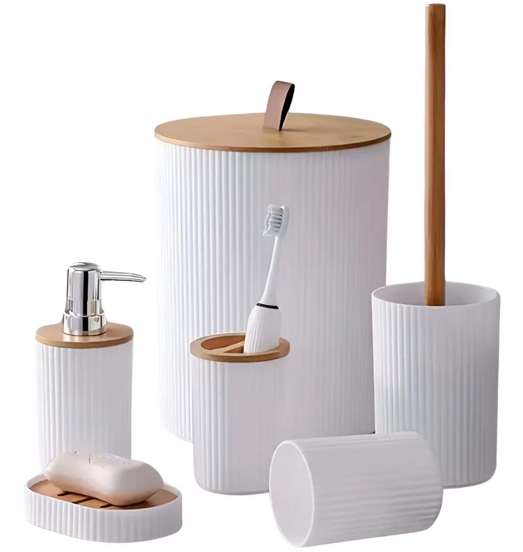 Set de accesorios para lucir un baño elegante y organizado