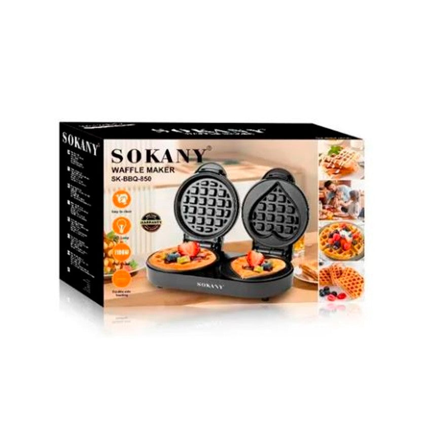 Waflera Eléctrica Doble De Figuras Antiadherente Sokany 1100 Color Negro